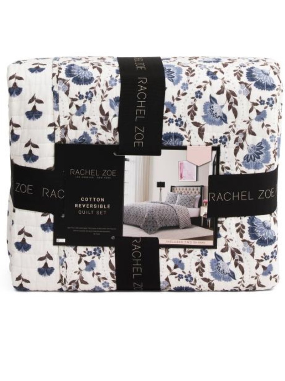 Rachel Zoe Blue Floral Cotton Reversible Quilt Set